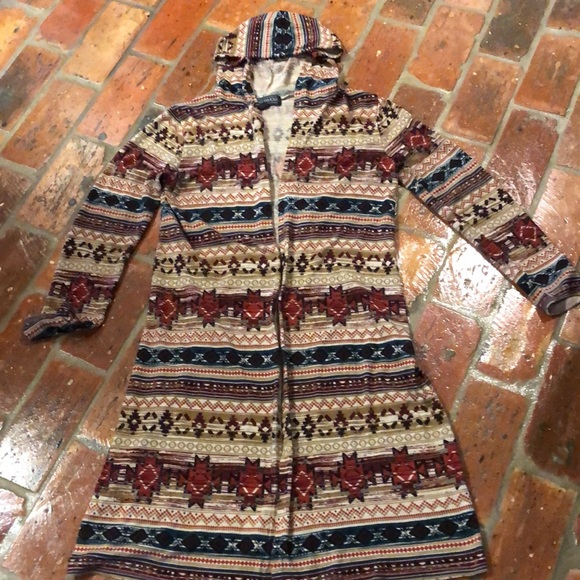Almost Famous Tribal Aztec Western Duster Sweater szS - Picture 10 of 15